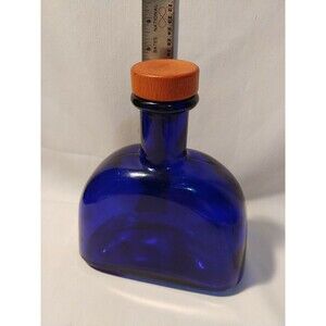 Cobalt Blue decanter7"tallx61/2 wide x3"thick w/ cork stopper decorative cap old